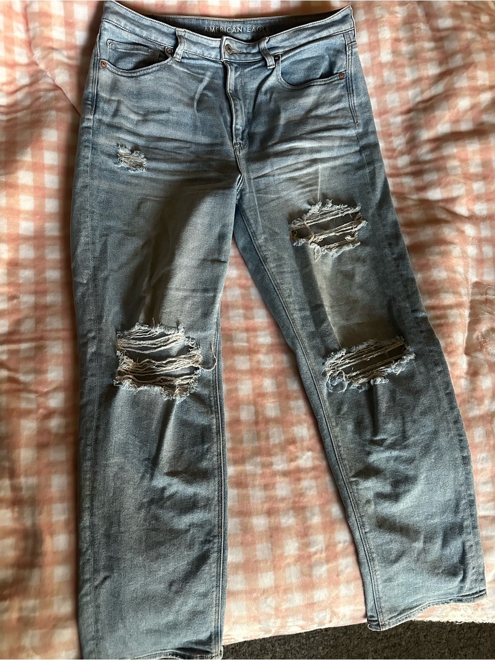 American Eagle Outfitters Light Blue Distressed Straight-Leg Jeans